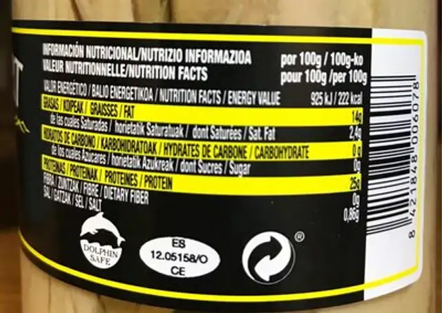 Bonito en aceite de oliva nutrition facts table