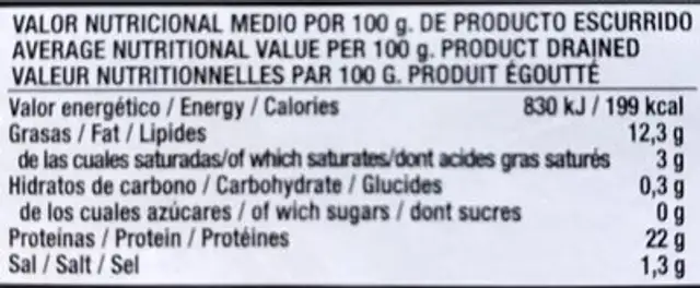 Sardinillas en aceite de oliva nutrition facts table