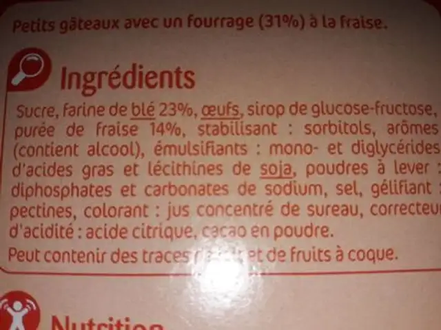 Sucette ingredients label