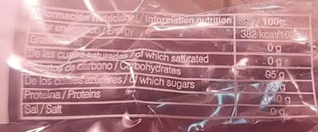 Sucette nutrition facts table