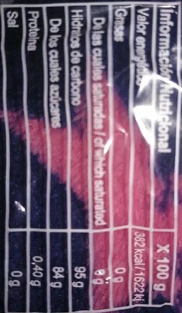 Caramelo duro con palo nutrition facts table