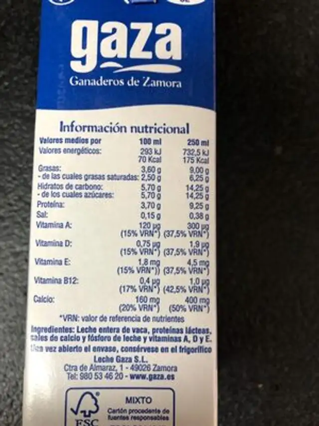 Unknown nutrition facts table