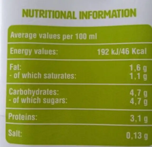 Leche Semidesnatada Eria nutrition facts table
