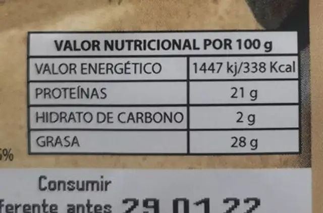 Queso de cabra nutrition facts table