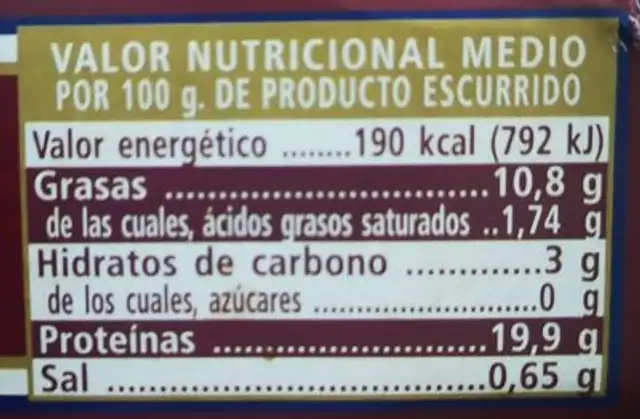 Mejillones fritos en escabeche nutrition facts table