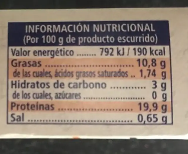 Mejillones en escabeche nutrition facts table
