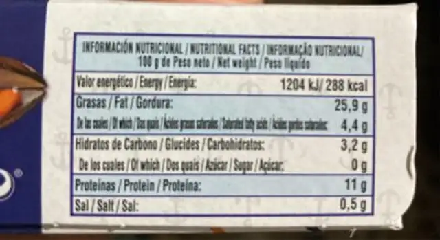 Mejillones en escabeche nutrition facts table