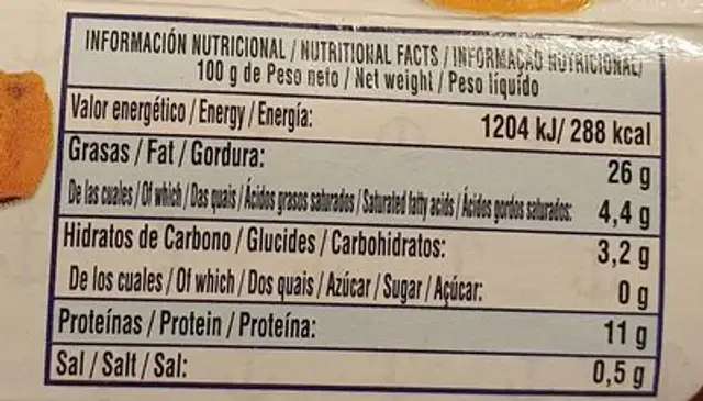 Mejillones en escabeche nutrition facts table