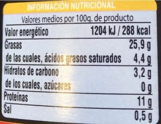 Mejillones en escabeche nutrition facts table