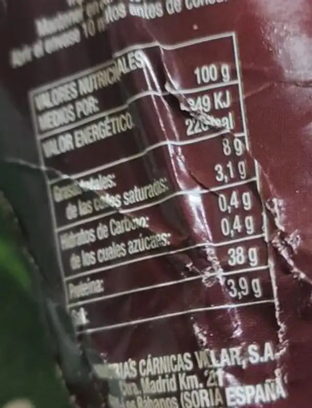 Lomo embuchado nutrition facts table