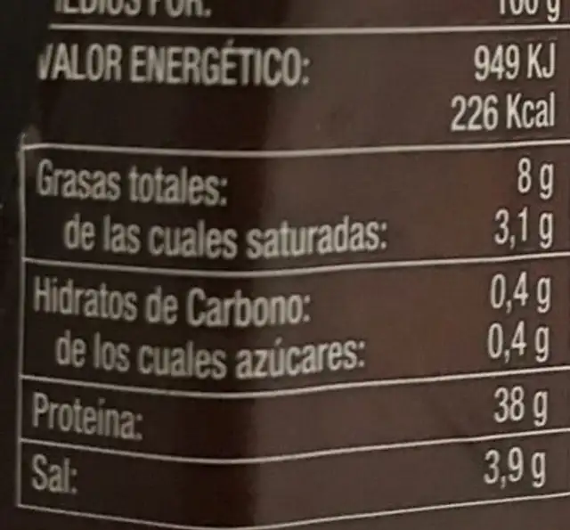Lomo embuchado nutrition facts table
