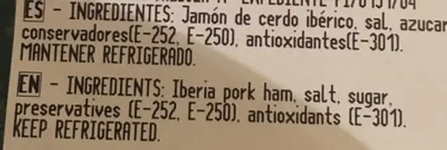 Loncheados ibericos ingredients label