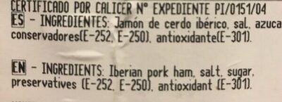 Jamon de cebo iberico ingredients label