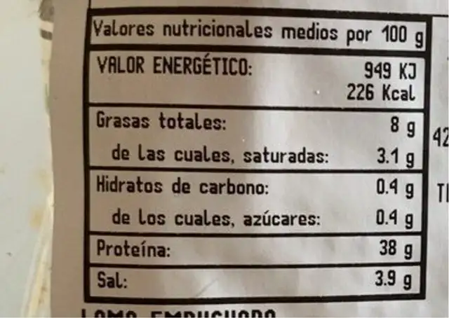 Lomo embuchado nutrition facts table