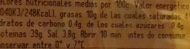 Lomo embuchado nutrition facts table