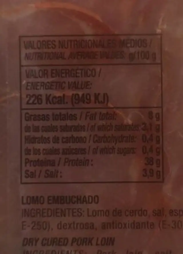Lomo embuchado villar nutrition facts table