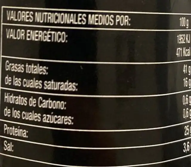 Chorizo iberico extra bellota nutrition facts table