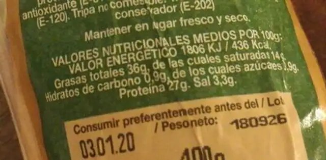 Chorizo Ibérico Extra nutrition facts table
