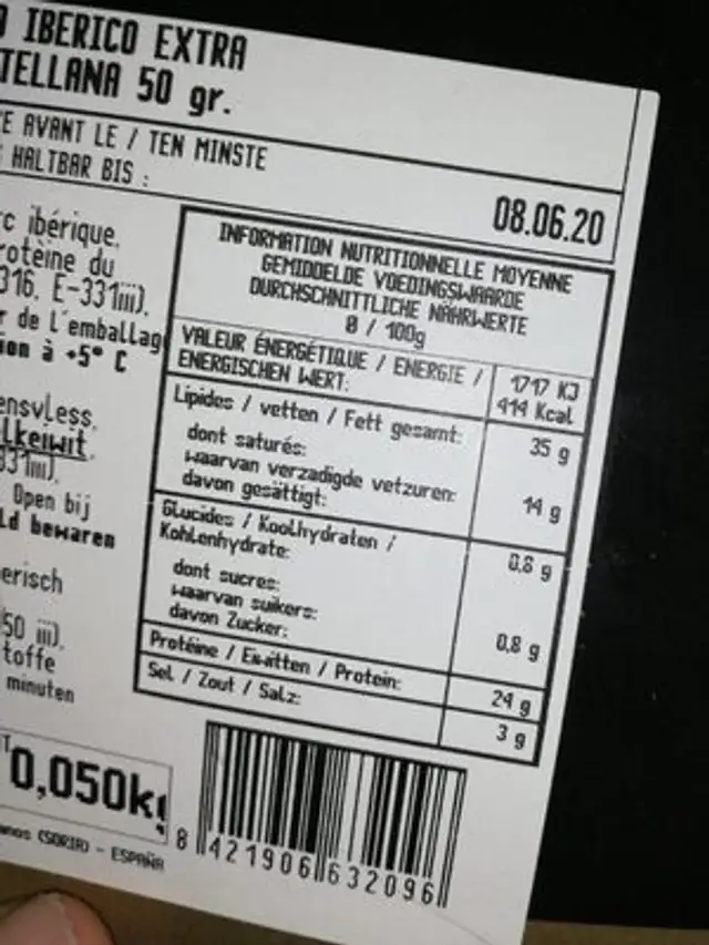 Chorizo iberico extra nutrition facts table
