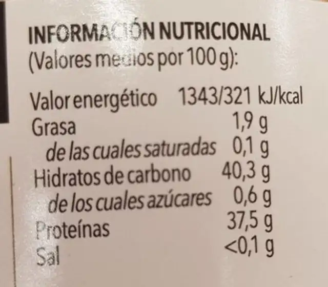 Boletus nutrition facts table