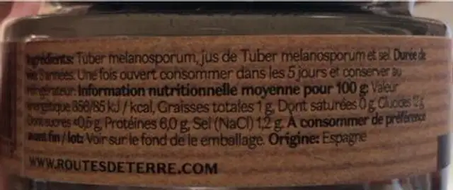 Truffe melanosporum entiere nutrition facts table