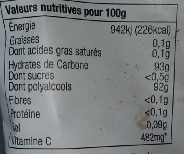 pastilles balsalmiques lichen d'islande nutrition facts table