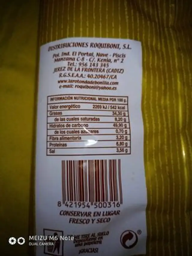 Patatas Fritas nutrition facts table