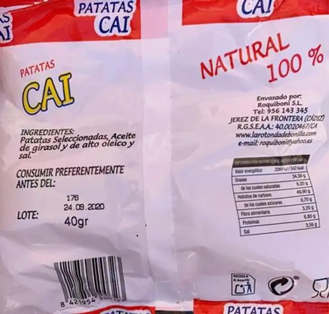 Patatas Cai nutrition facts table