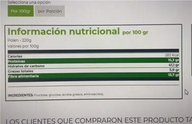 polen nutrition facts table