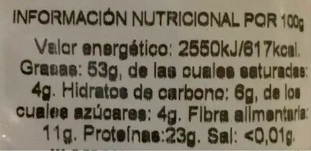 Almendra nutrition facts table