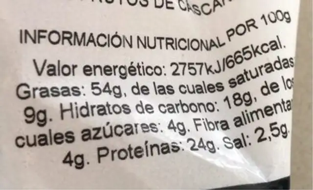Cacahuetes fritos sal nutrition facts table