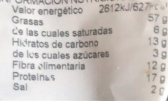 Pipas Mondadas Fritas nutrition facts table