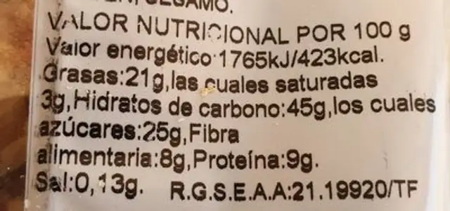 Coctel frutos secos dulce nutrition facts table