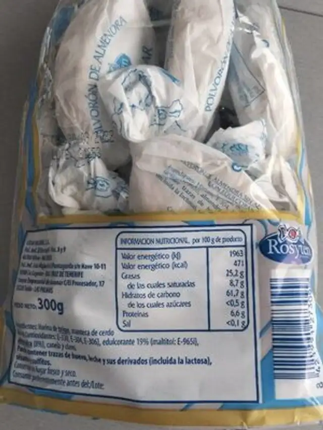 Polvorón de almendra sin azucar nutrition facts table