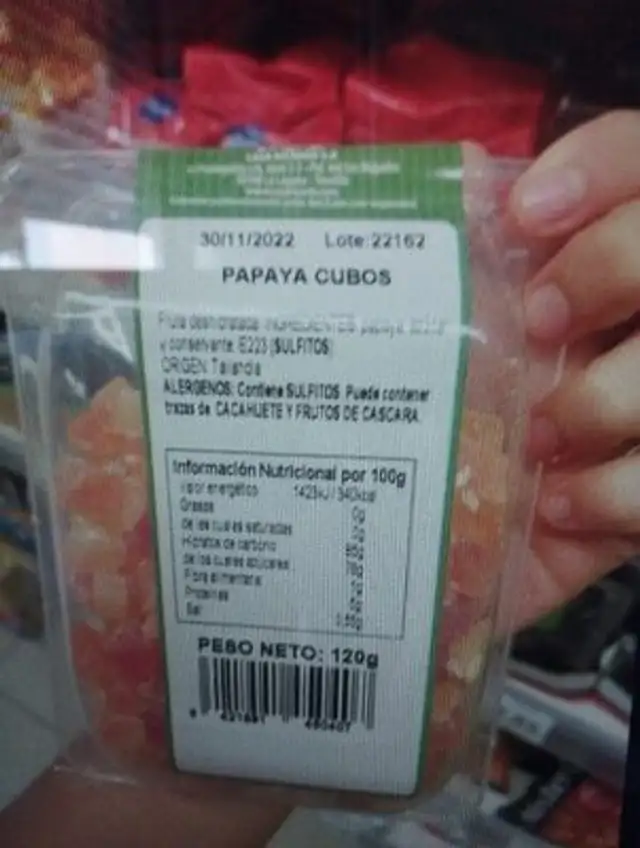 Frutos secos ingredients label