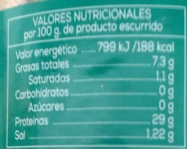 Bonito en aceite de oliva nutrition facts table