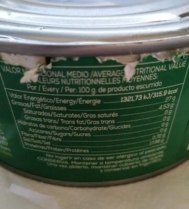 Caballa nutrition facts table