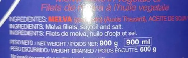 Filetes de melva nutrition facts table