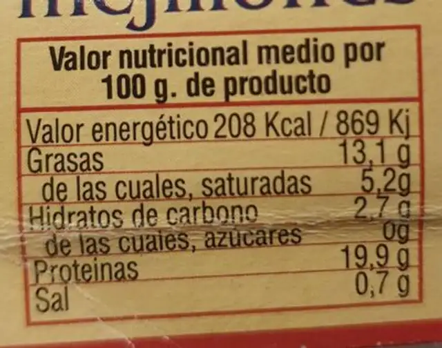 Mejillones en escabeche nutrition facts table
