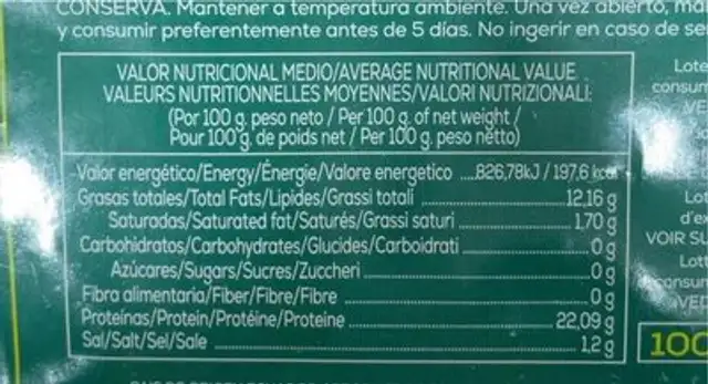 Atun en aceite girasol nutrition facts table