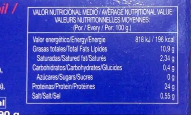 Filetes de caballa en aceite de oliva nutrition facts table