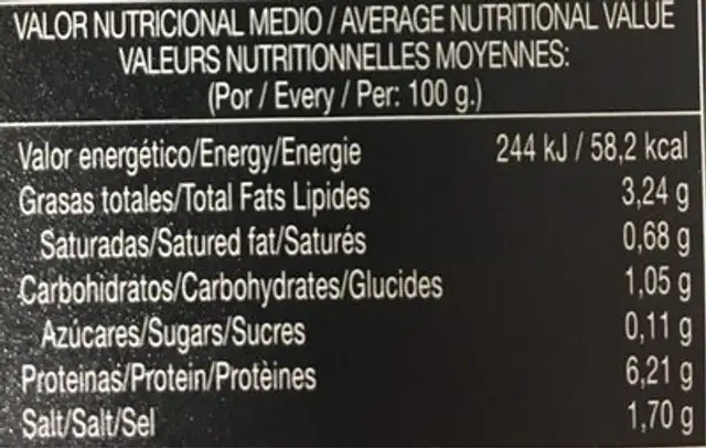 BOQUERÓN FRESCO nutrition facts table
