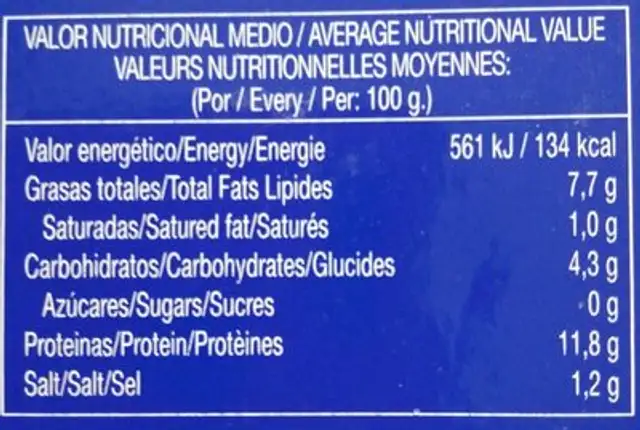 Calamares (trozos) en su tinta nutrition facts table