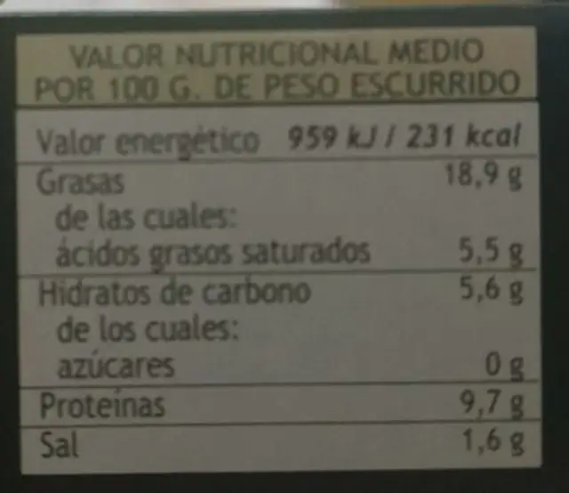 Mejillones en escabeche nutrition facts table