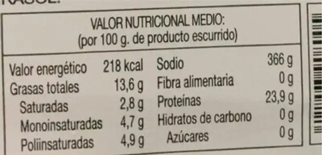Sardina ahumada en aceite nutrition facts table