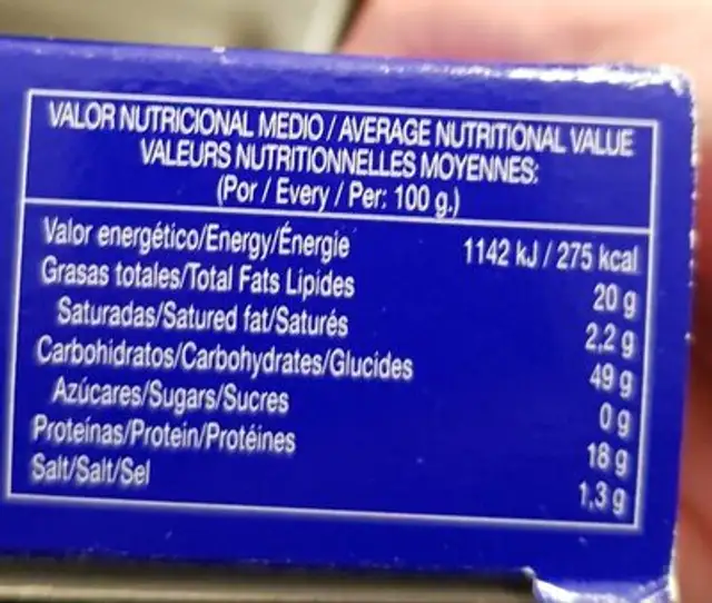 Ventresca de atún claro nutrition facts table