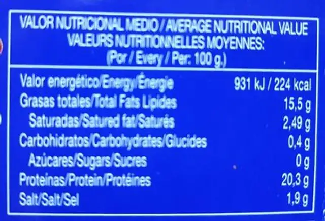 Sardinillas en escabeche nutrition facts table