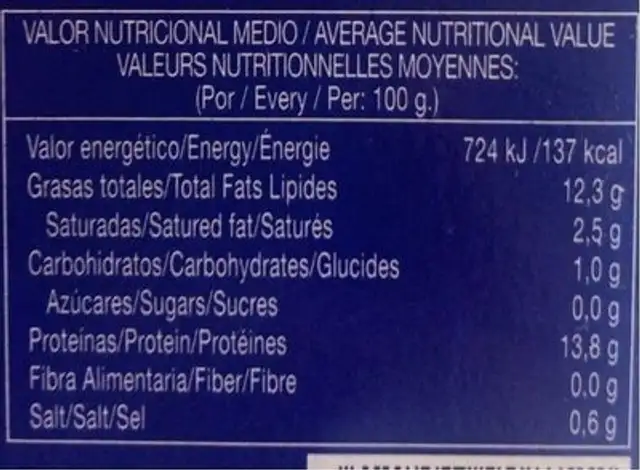 Sardinillas en salsa de tomate nutrition facts table