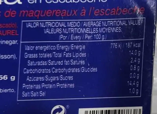 Caballa en escabeche nutrition facts table