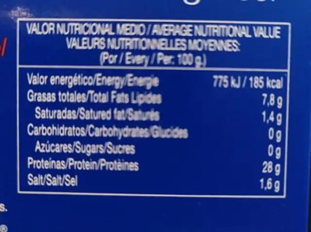 Filetes de melva nutrition facts table